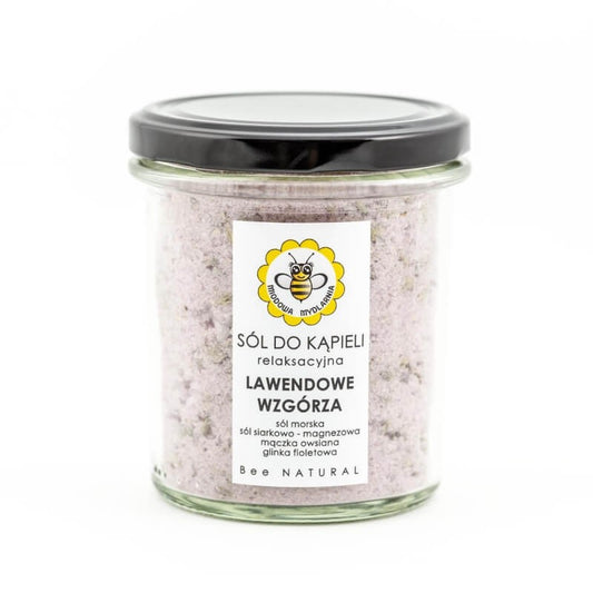 Sól do kąpieli, lawendowe wzgórza, relaksacyjna, 350 g, Miodowa Mydlarnia